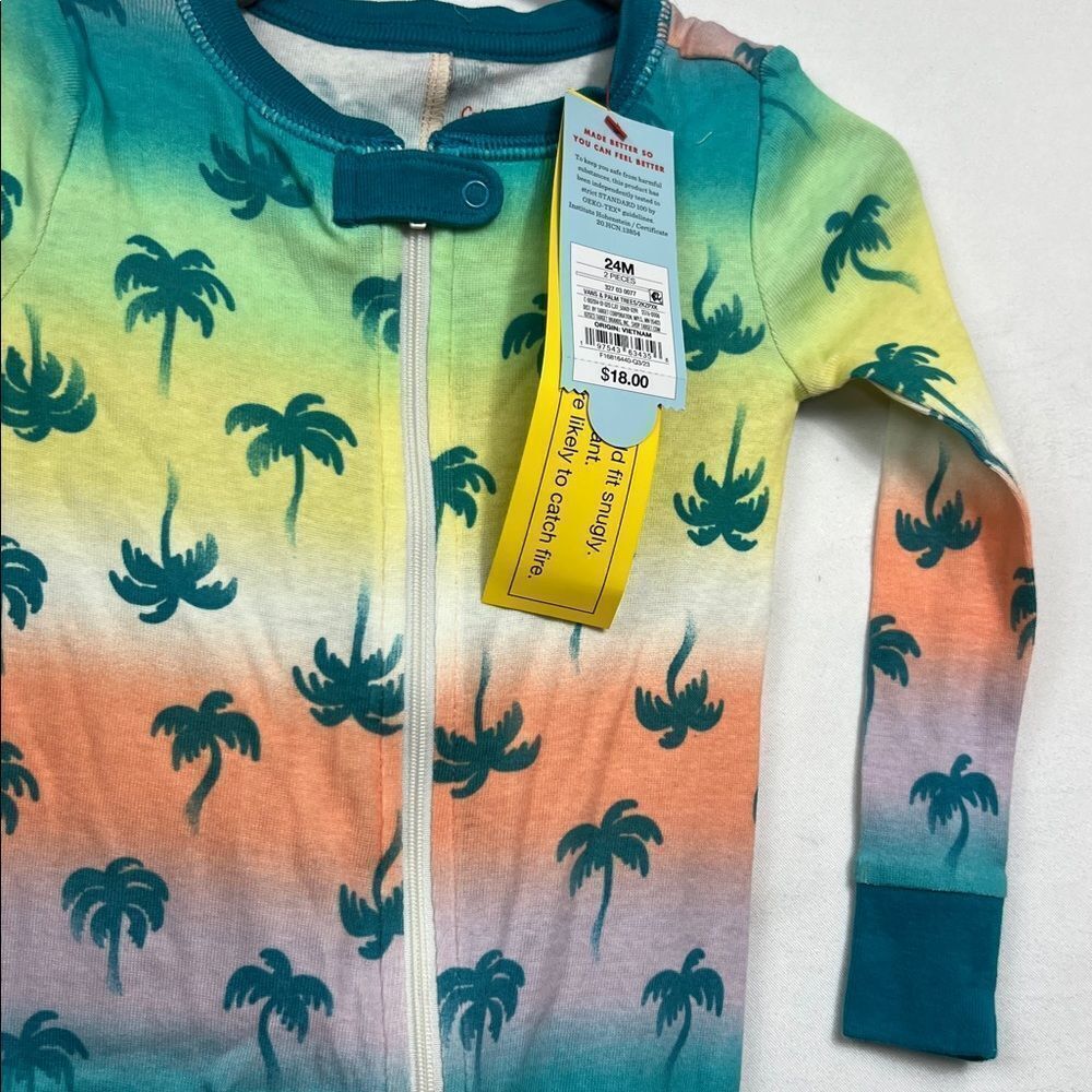 Cat & Jack palm tree one piece cotton Pajamas zip up size 24 months New - Picture 6 of 12